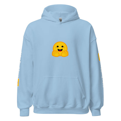 Image of the Hugging Face Icon and Logos Hoodie (unisex) Light Blue / M.