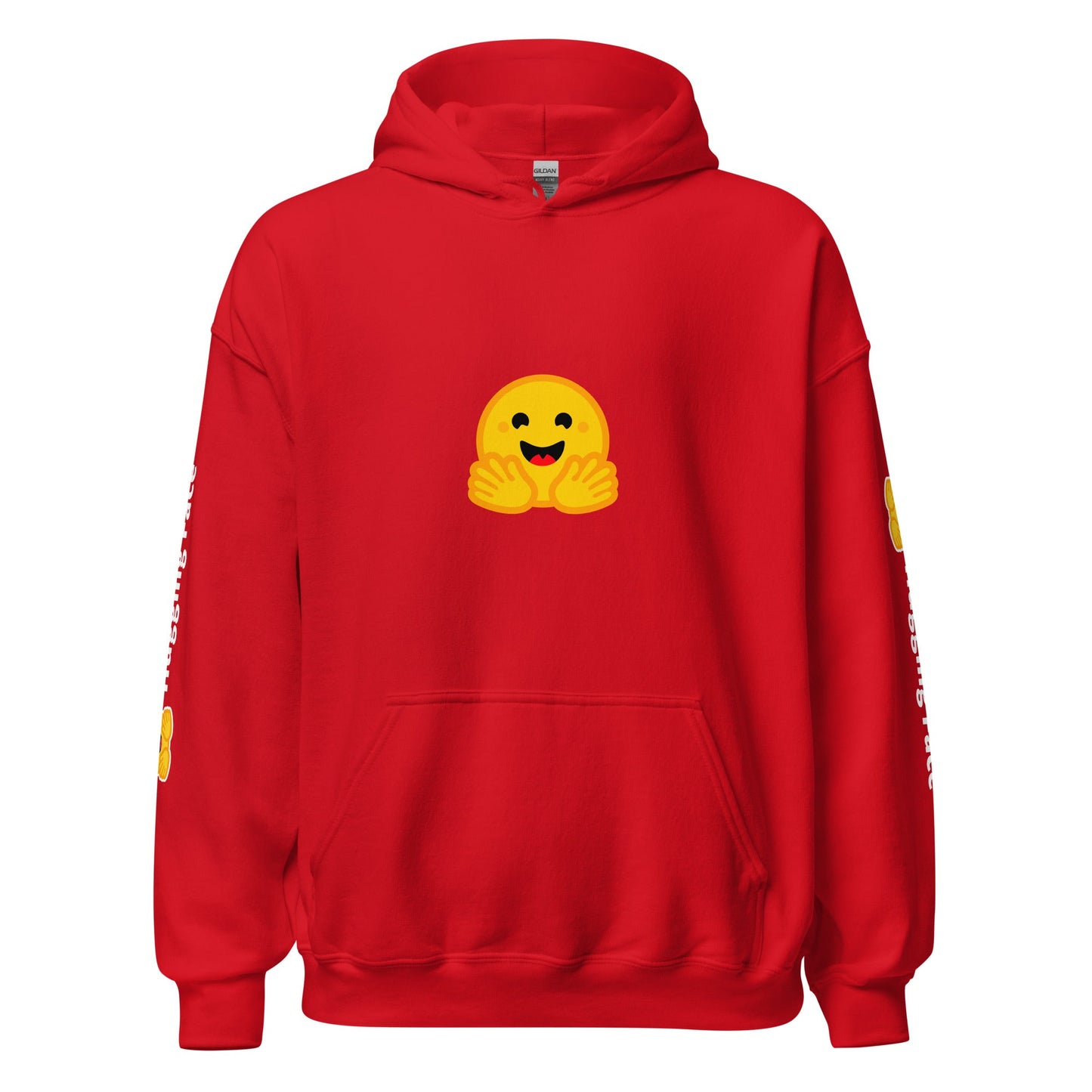 Image of the Hugging Face Icon and Logos Hoodie (unisex) Red / M.