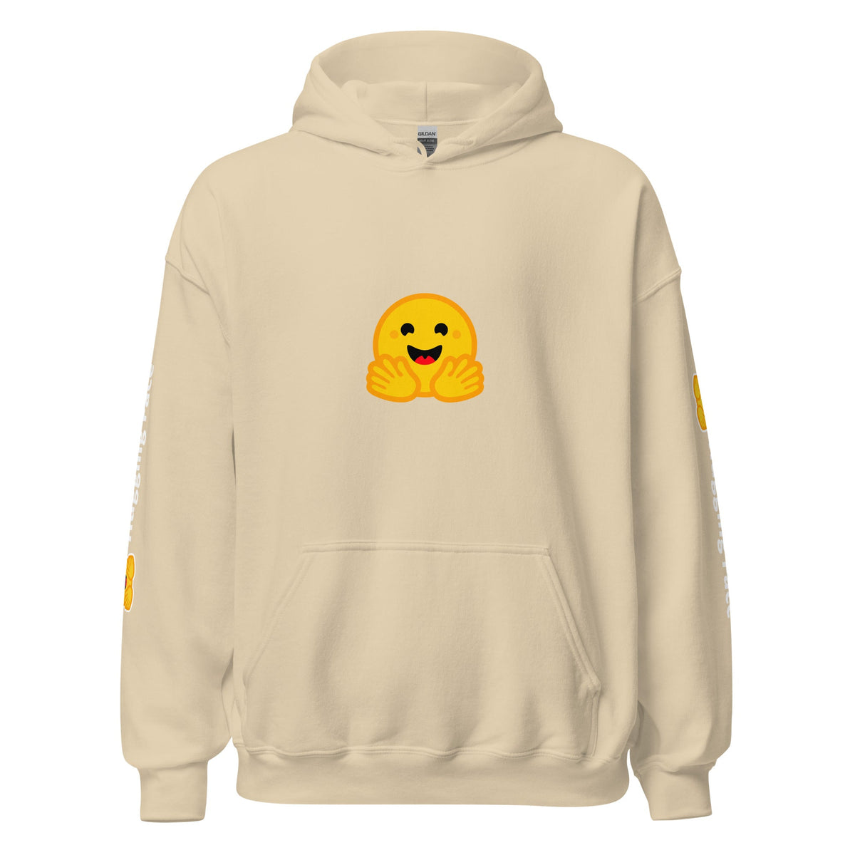 Image of the Hugging Face Icon and Logos Hoodie (unisex) Sand / M.
