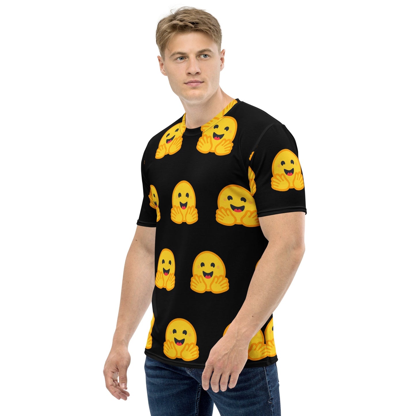 Product mockup photo of the Hugging Face Icon T Shirt (men).