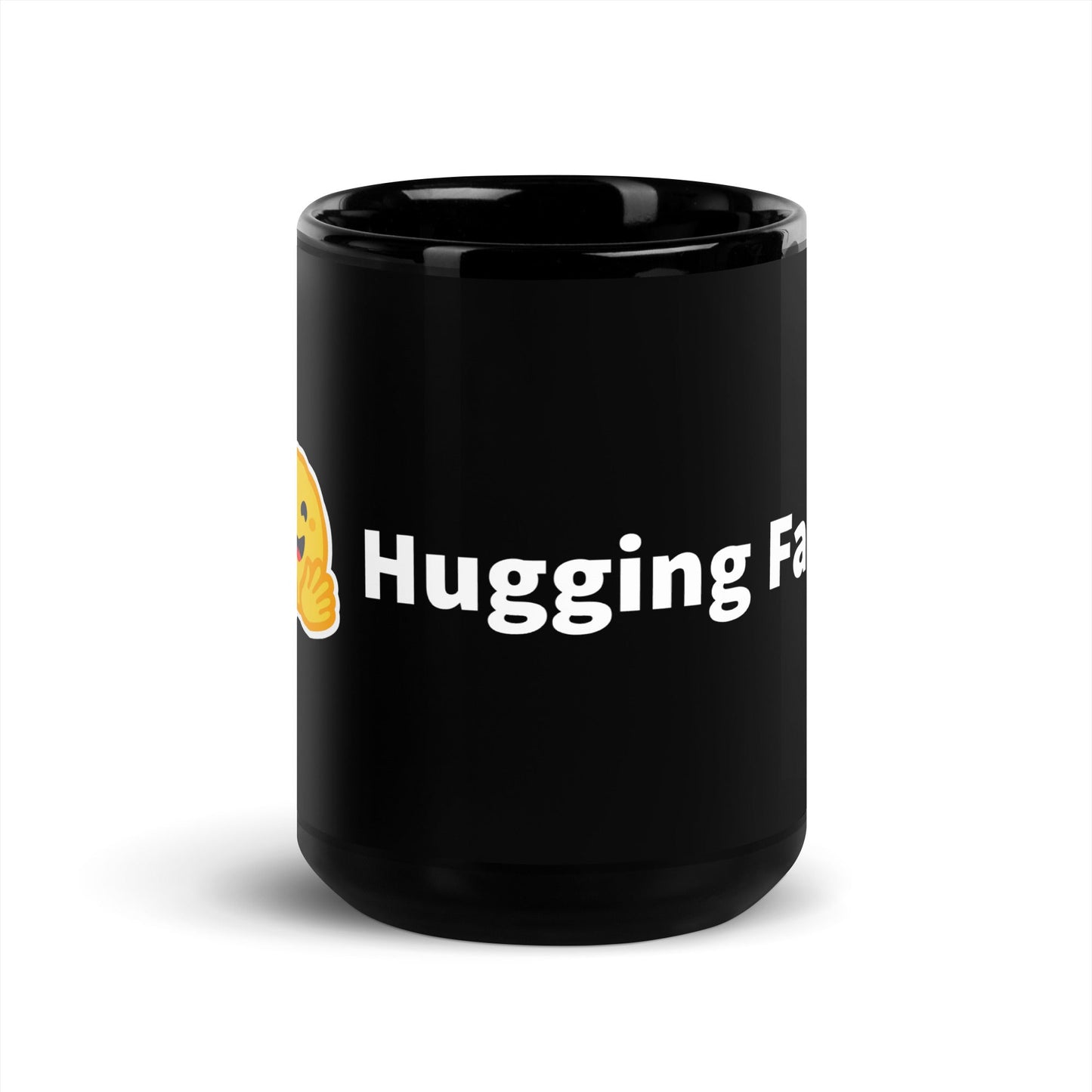 Image of the Hugging Face Logo Black Glossy Mug 15 oz.