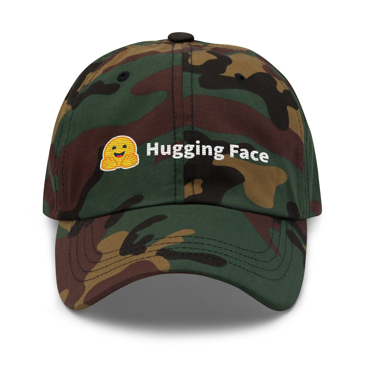 Image of the Hugging Face Logo Cap Green Camo.