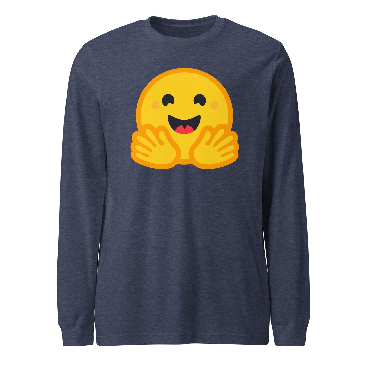 Image of the Hugging Face Long Sleeve T-Shirt (unisex) Heather Navy / M.