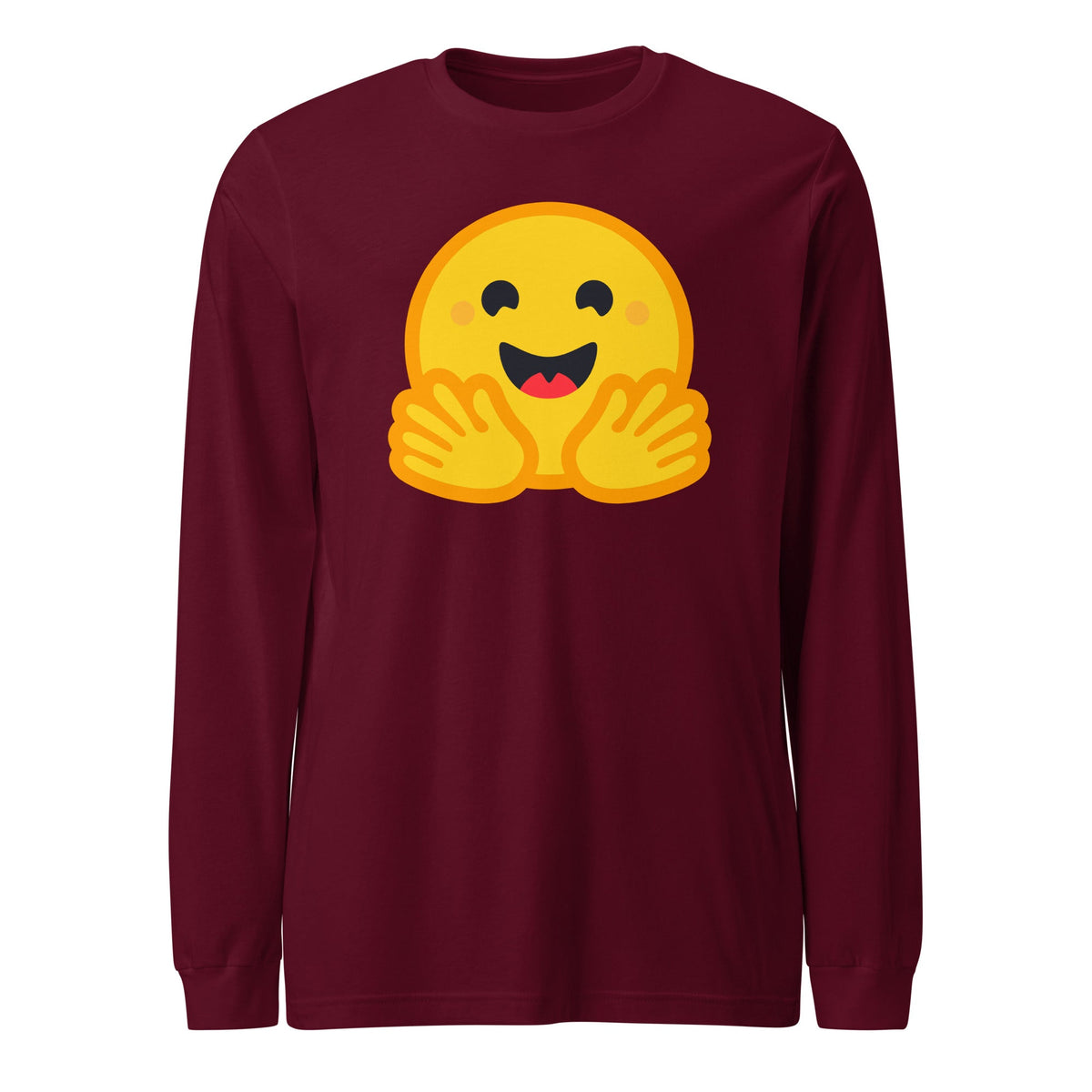 Image of the Hugging Face Long Sleeve T-Shirt (unisex) Maroon / M.