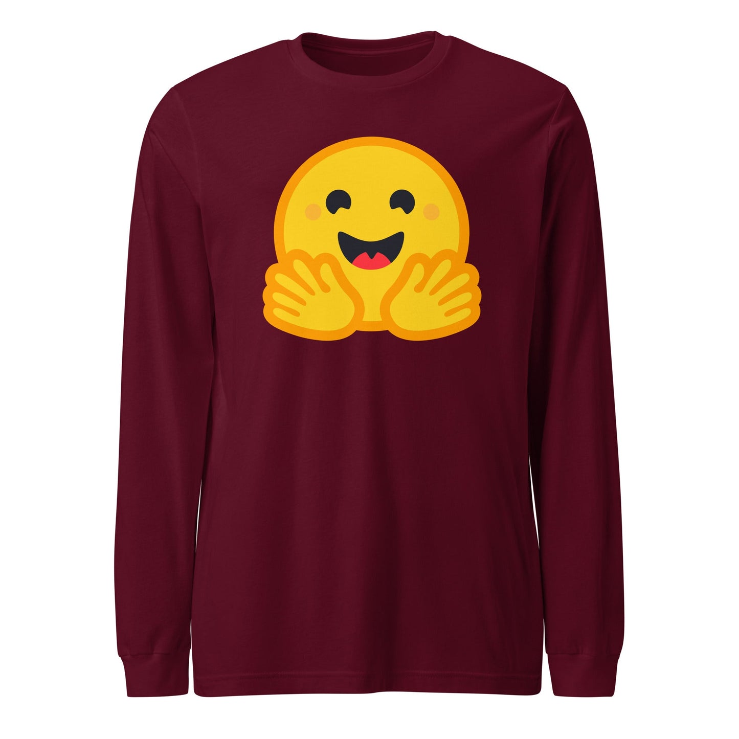 Image of the Hugging Face Long Sleeve T-Shirt (unisex) Maroon / M.