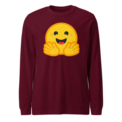 Image of the Hugging Face Long Sleeve T-Shirt (unisex) Maroon / M.