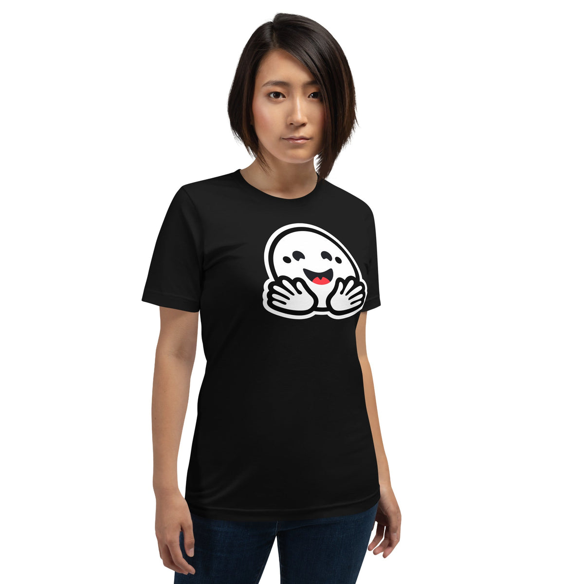 Product mockup photo of the Hugging Face Pirate Icon T Shirt (unisex).