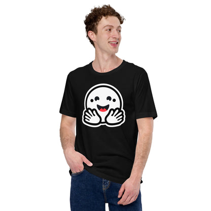 Product mockup photo of the Hugging Face Pirate Icon T Shirt (unisex).