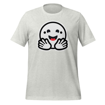 Product mockup photo of the Hugging Face Pirate Icon T Shirt (unisex) Ash / M.