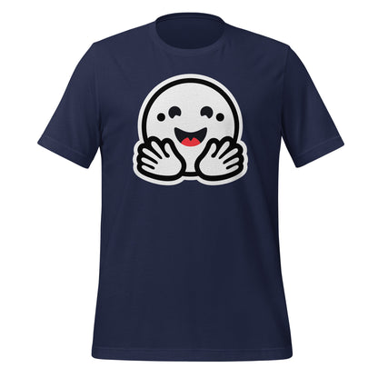 Product mockup photo of the Hugging Face Pirate Icon T Shirt (unisex) Navy / M.