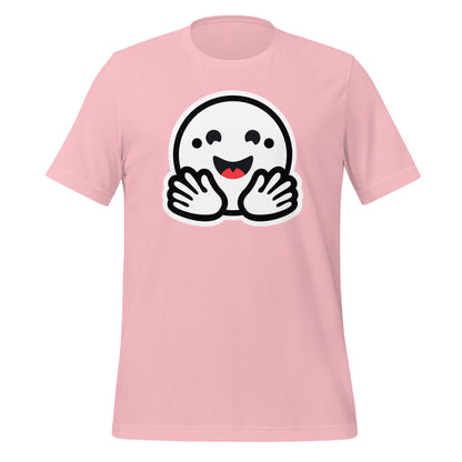 Product mockup photo of the Hugging Face Pirate Icon T Shirt (unisex) Pink / M.