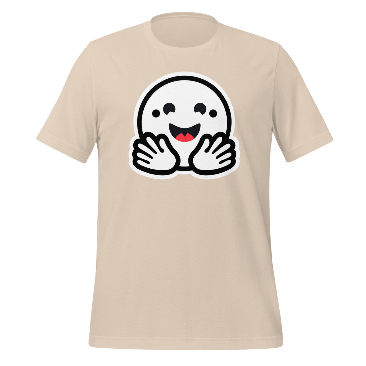 Product mockup photo of the Hugging Face Pirate Icon T Shirt (unisex) Soft Cream / M.