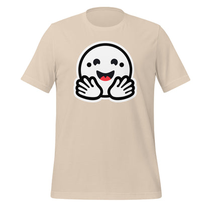 Product mockup photo of the Hugging Face Pirate Icon T Shirt (unisex) Soft Cream / M.