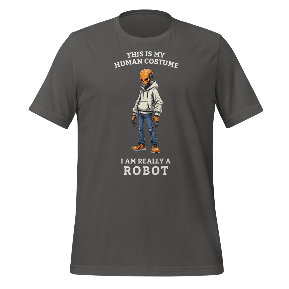 Product mockup photo of the Human Costume Robot T Shirt 2 (unisex) Asphalt / M.