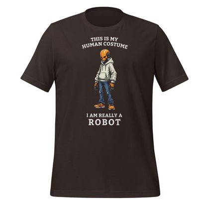 Product mockup photo of the Human Costume Robot T Shirt 2 (unisex) Brown / M.