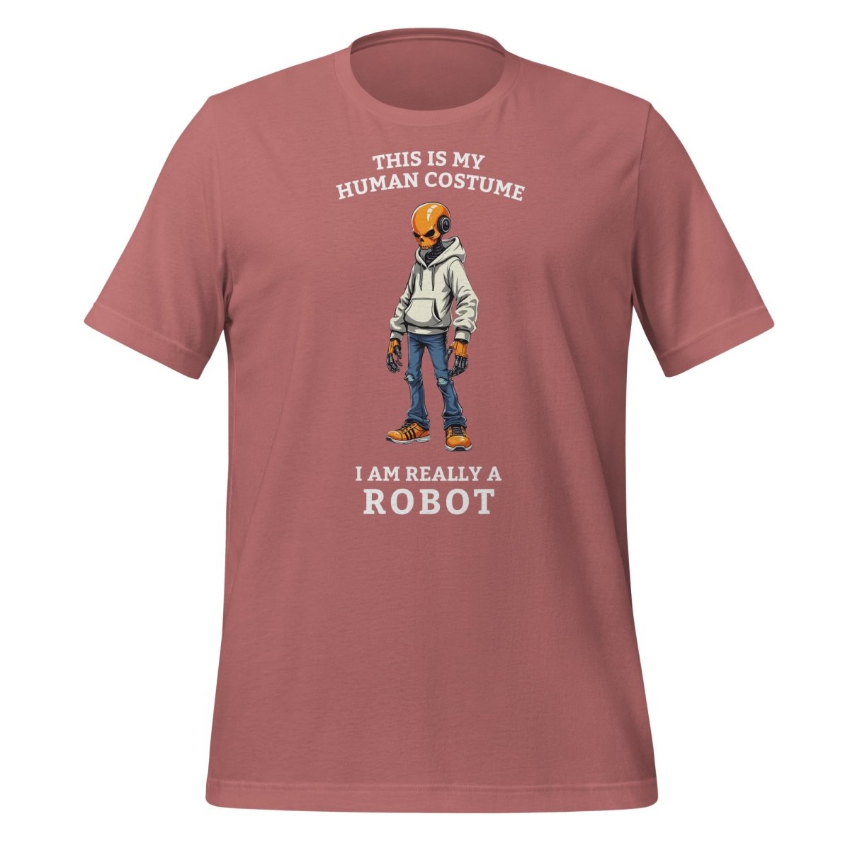 Product mockup photo of the Human Costume Robot T Shirt 2 (unisex) Mauve / M.