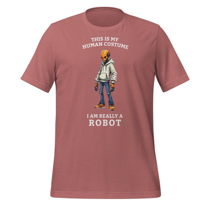 Product mockup photo of the Human Costume Robot T Shirt 2 (unisex) Mauve / M.