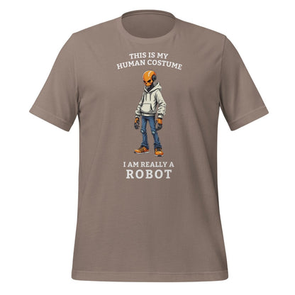 Product mockup photo of the Human Costume Robot T Shirt 2 (unisex) Pebble / M.