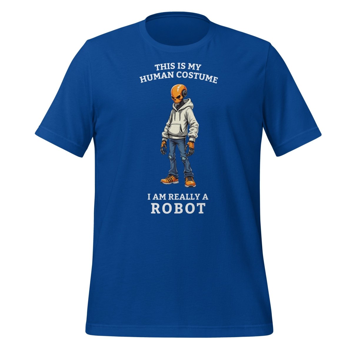 Product mockup photo of the Human Costume Robot T Shirt 2 (unisex) True Royal / M.