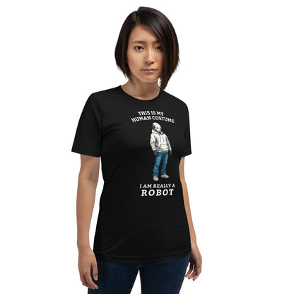 Product mockup photo of the Human Costume Robot T Shirt 3 (unisex).