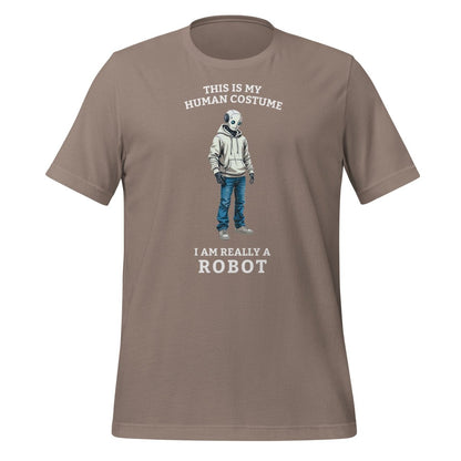 Product mockup photo of the Human Costume Robot T Shirt 3 (unisex) Pebble / M.