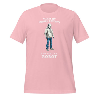 Product mockup photo of the Human Costume Robot T Shirt 3 (unisex) Pink / M.