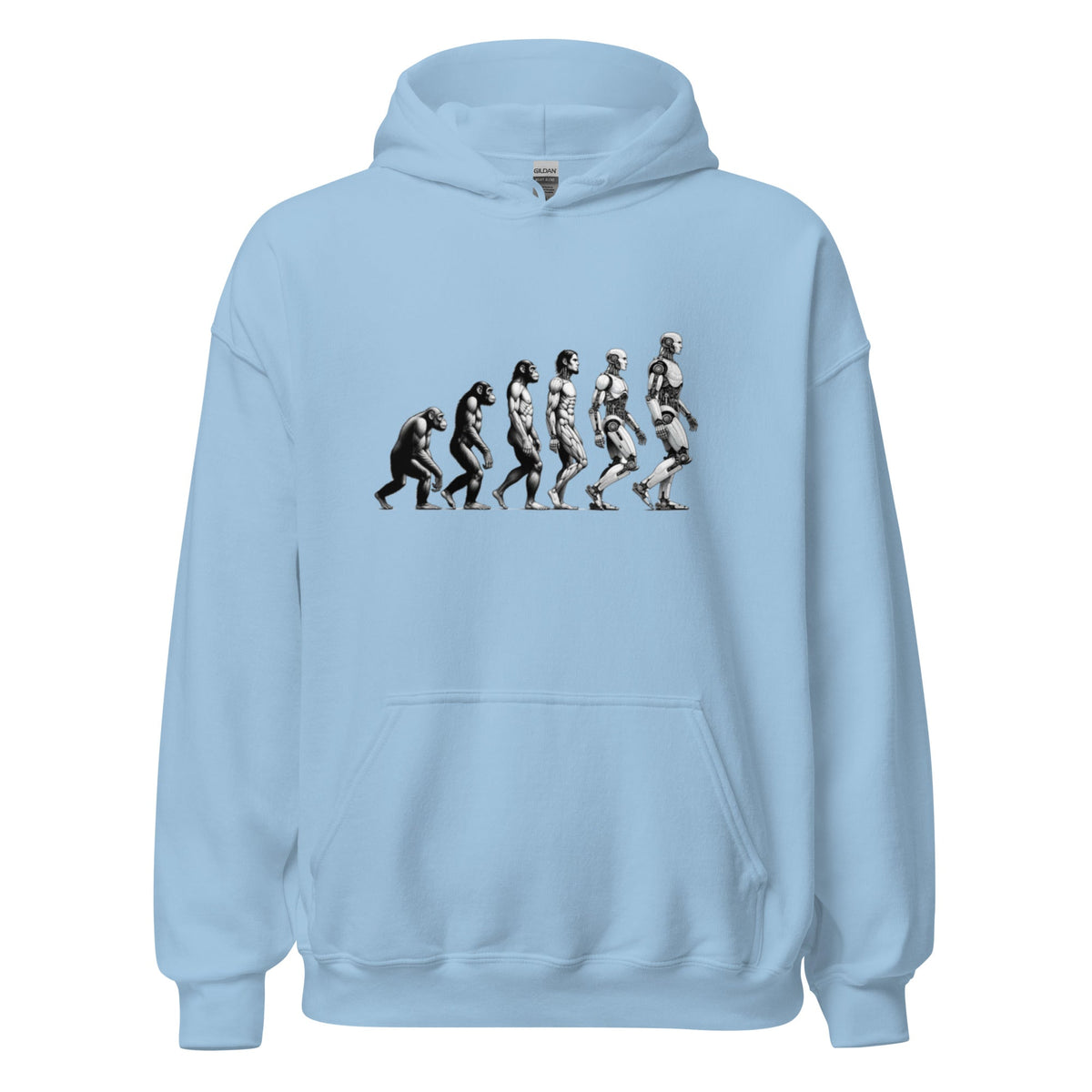 Image of the Human Evolution to Robot Hoodie (unisex) Light Blue / M.