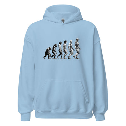Image of the Human Evolution to Robot Hoodie (unisex) Light Blue / M.
