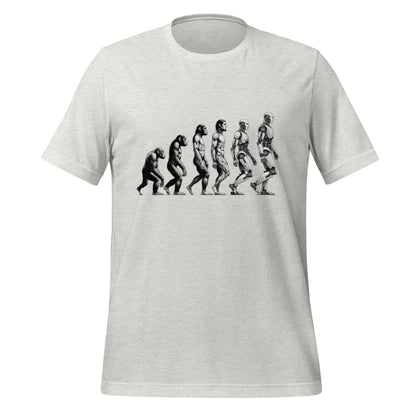 Product mockup photo of the Human Evolution to Robot T Shirt (unisex) Ash / M.