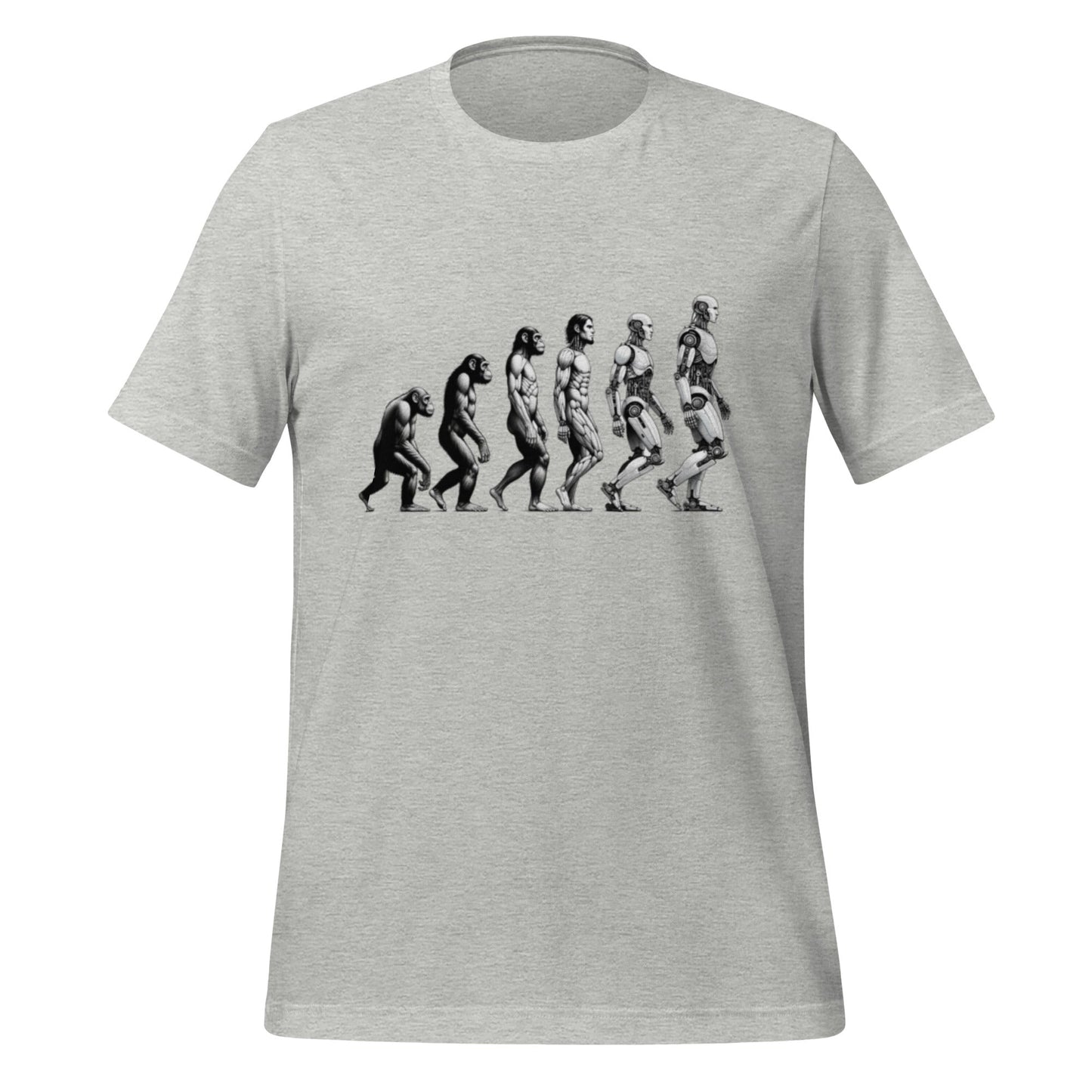 Product mockup photo of the Human Evolution to Robot T Shirt (unisex) Athletic Heather / M.