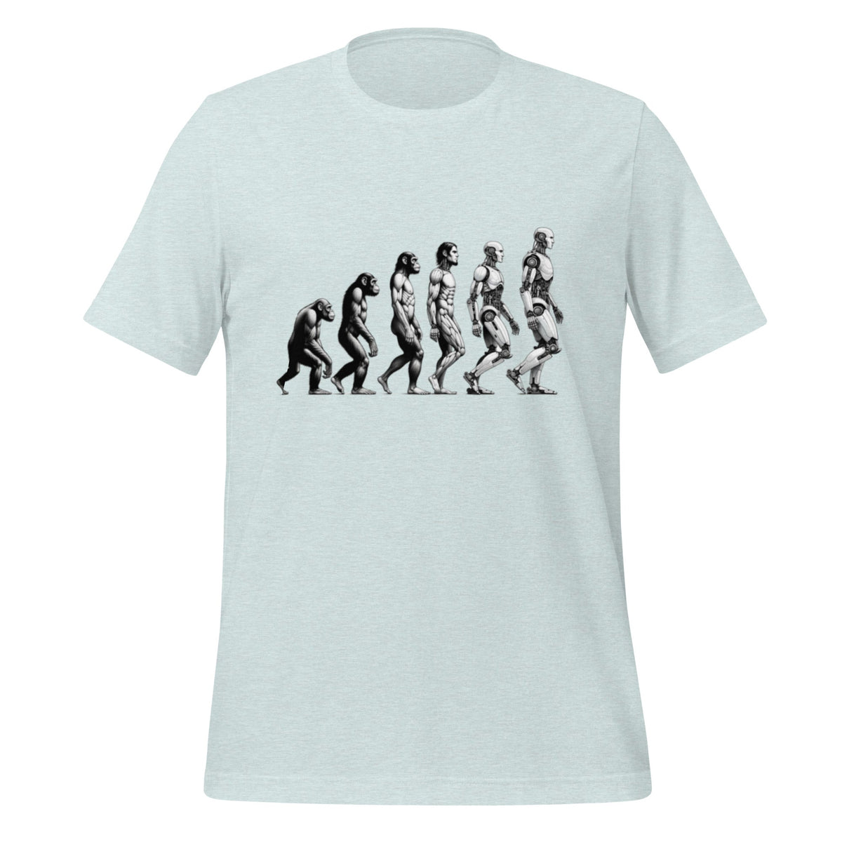 Product mockup photo of the Human Evolution to Robot T Shirt (unisex) Heather Prism Ice Blue / M.