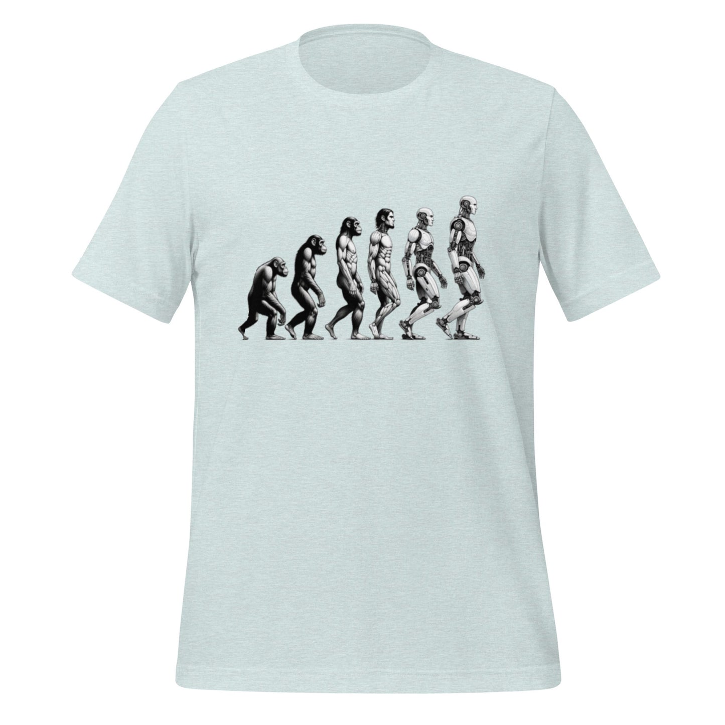 Product mockup photo of the Human Evolution to Robot T Shirt (unisex) Heather Prism Ice Blue / M.