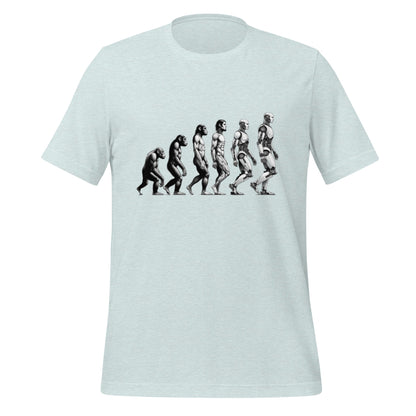 Product mockup photo of the Human Evolution to Robot T Shirt (unisex) Heather Prism Ice Blue / M.