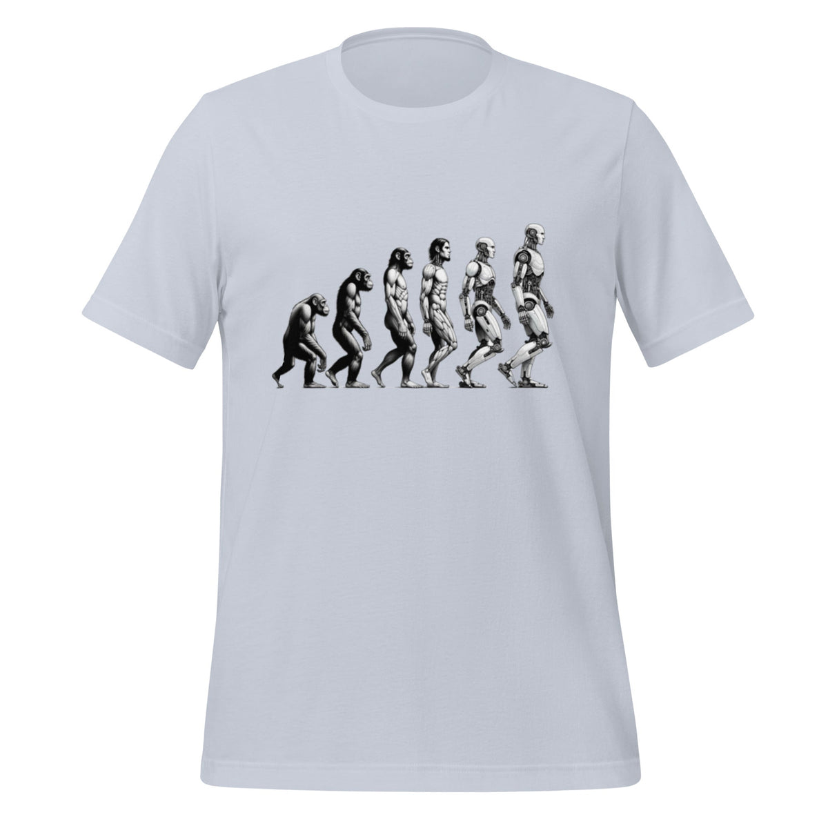Product mockup photo of the Human Evolution to Robot T Shirt (unisex) Light Blue / M.