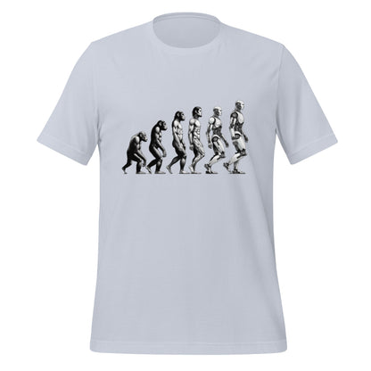 Product mockup photo of the Human Evolution to Robot T Shirt (unisex) Light Blue / M.