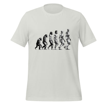 Product mockup photo of the Human Evolution to Robot T Shirt (unisex) Silver / M.