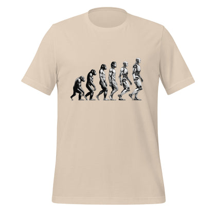 Product mockup photo of the Human Evolution to Robot T Shirt (unisex) Soft Cream / M.