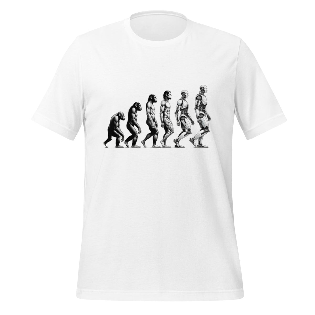 Product mockup photo of the Human Evolution to Robot T Shirt (unisex) White / M.