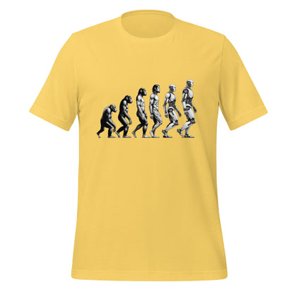 Product mockup photo of the Human Evolution to Robot T Shirt (unisex) Yellow / M.