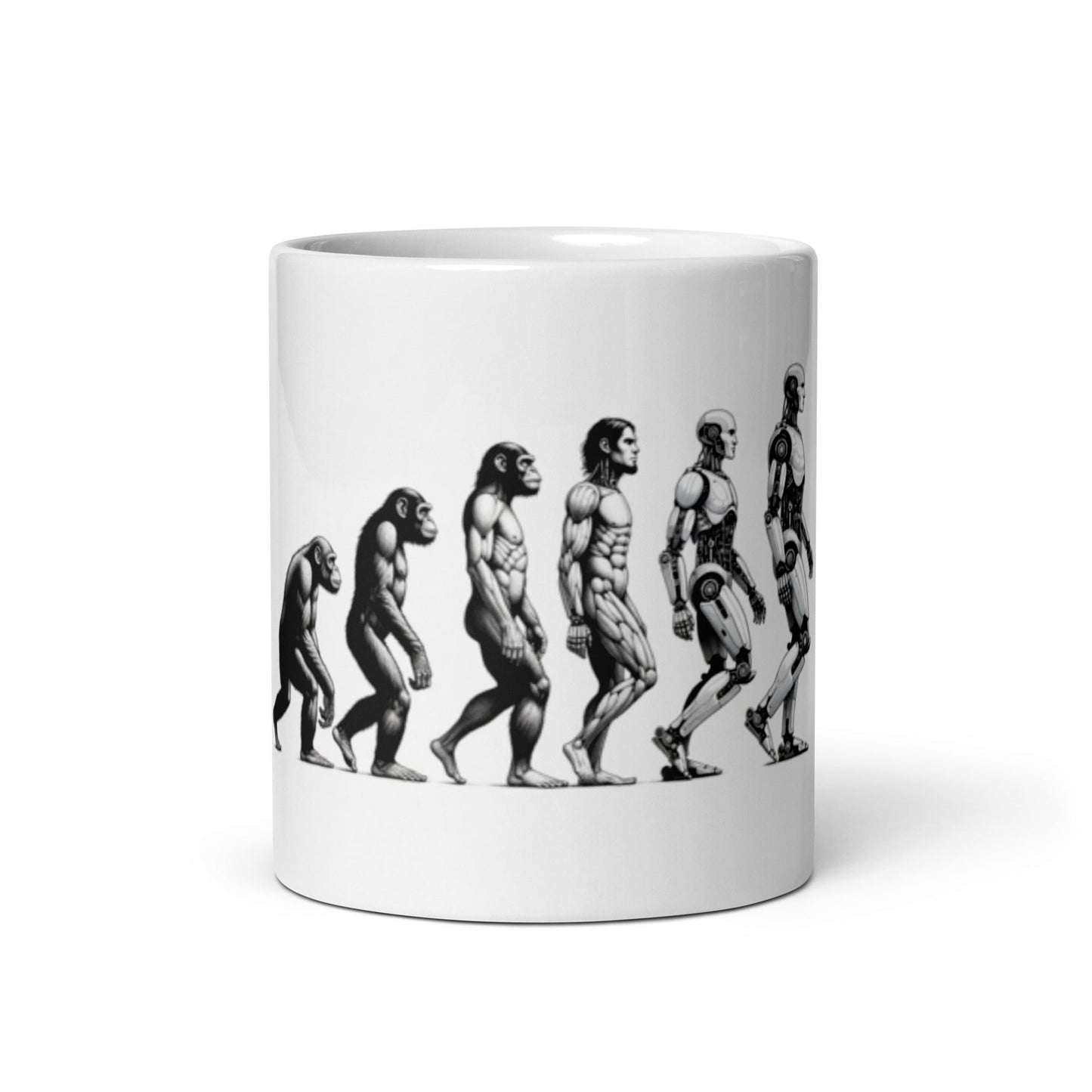 Image of the Human Evolution to Robot White Glossy Mug 11 oz.