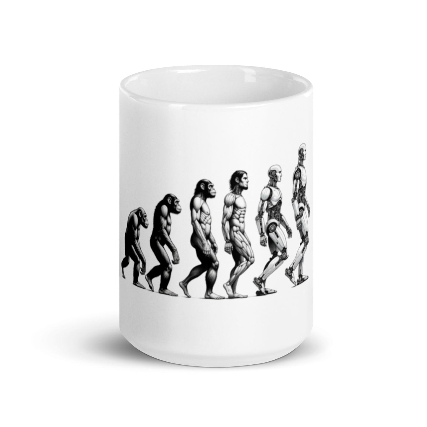 Image of the Human Evolution to Robot White Glossy Mug 15 oz.