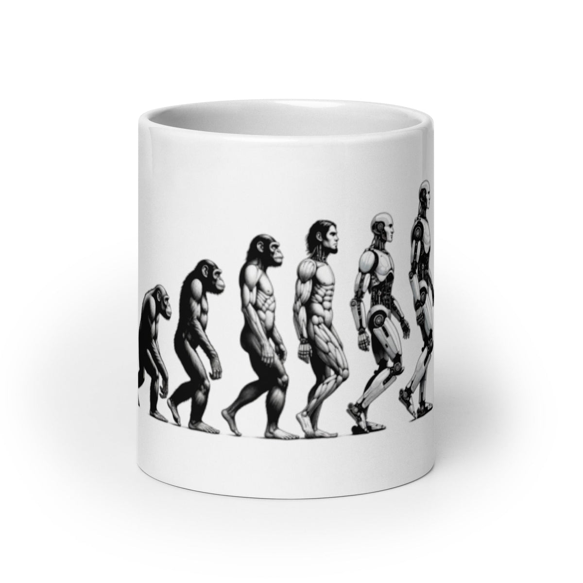 Image of the Human Evolution to Robot White Glossy Mug 20 oz.