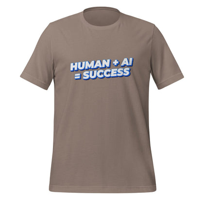 Product mockup photo of the Human Plus AI Equals Success T Shirt (unisex) Pebble / M.