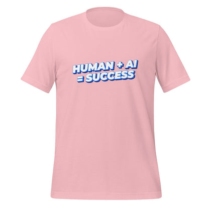 Product mockup photo of the Human Plus AI Equals Success T Shirt (unisex) Pink / M.