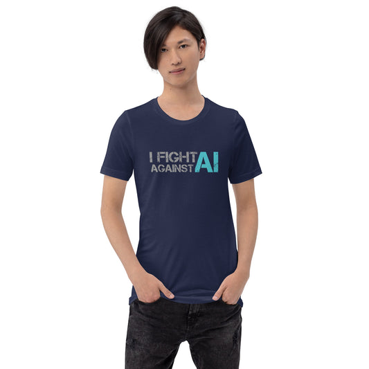 Product mockup photo of the I Fight Against AI T Shirt (unisex).