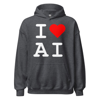 Image of the I Heart AI Hoodie 1 (unisex) Dark Heather / M.