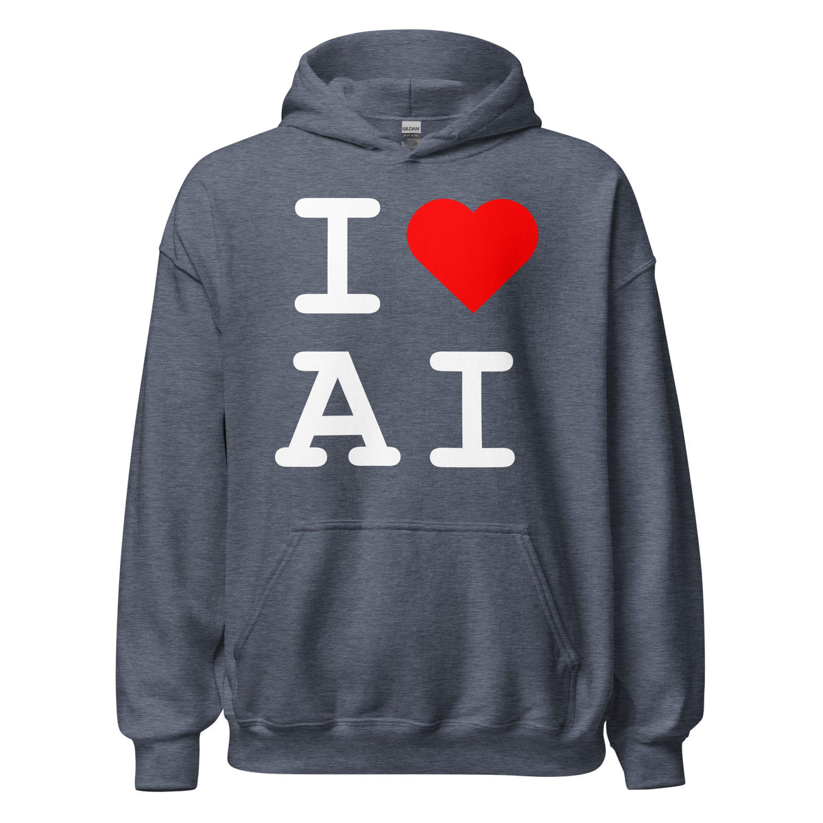 Image of the I Heart AI Hoodie 1 (unisex) Heather Sport Dark Navy / M.
