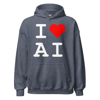 Image of the I Heart AI Hoodie 1 (unisex) Heather Sport Dark Navy / M.