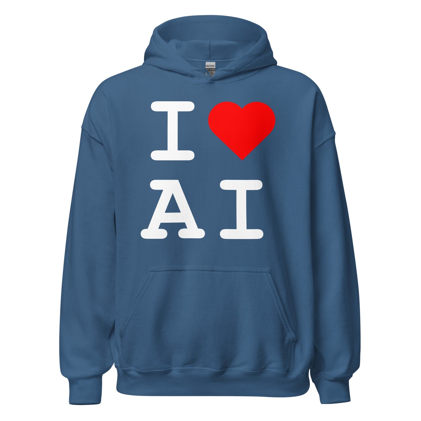 Image of the I Heart AI Hoodie 1 (unisex) Indigo Blue / M.