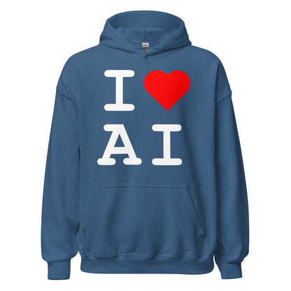 Image of the I Heart AI Hoodie 1 (unisex) Indigo Blue / M.